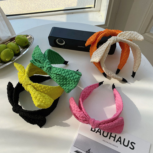 Summer new bow headband cream plaid wide-brimmed headband internet celebrity face wash hair hole pressed hair hair bundle headband
