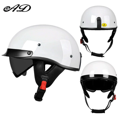 Motosiklet kaskı (dəbilqə) — Retro Motorcycle Helmets for Men - category-3ca-bright-white-black-tea-mirror-transparent-mirror-m55-56-head-circumference