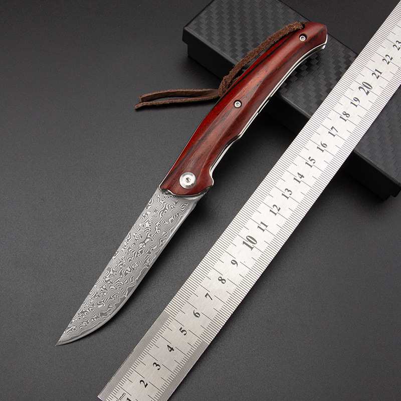 厂家直供户外防身刀折叠刀大马士革野外刀随身便携带手把肉刀