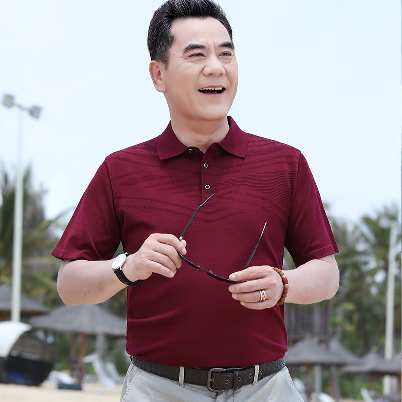 Dad summer short sleeve ice silk T-shirt men's middle-aged loose top Father summer clothes 40-50 years old thin undershirt