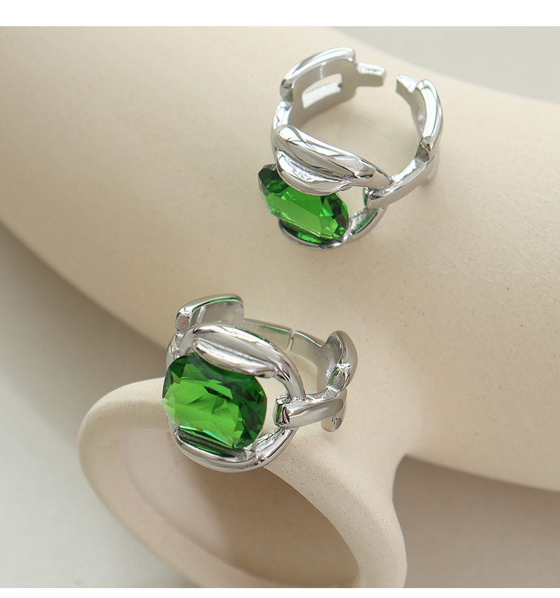 fashion Retro golden silvery emerald Crystal Stone Titanium Ring