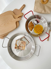 5YA1批發穆尼生活館 不鏽鋼雙耳平底鍋西班牙海鮮飯鍋餐具韓式炸