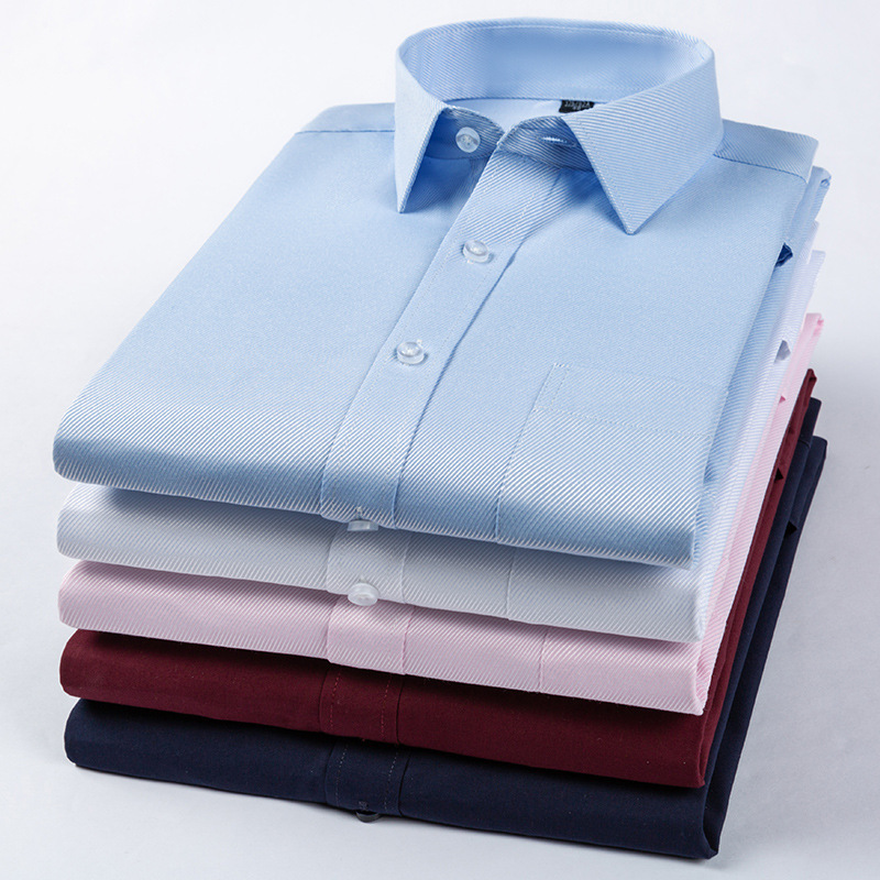 Shirt Men's Long-sleeved Young and Middle-aged Business Casual Dress Work Clothes Business Wear Solid Color Embroidered LOGO Group