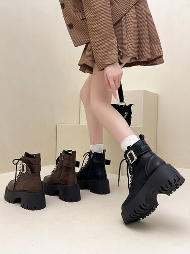 Women's Brown Fall/Winter Ukulele Style Thick Sole Short Boots with High Heels