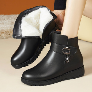 24 Autumn New Large Mother Cotton Leather Shoes Soft Sole Soft Surface Anti-Slip Bottom Whole Boots Full Wool Short Boots LSLR9118
