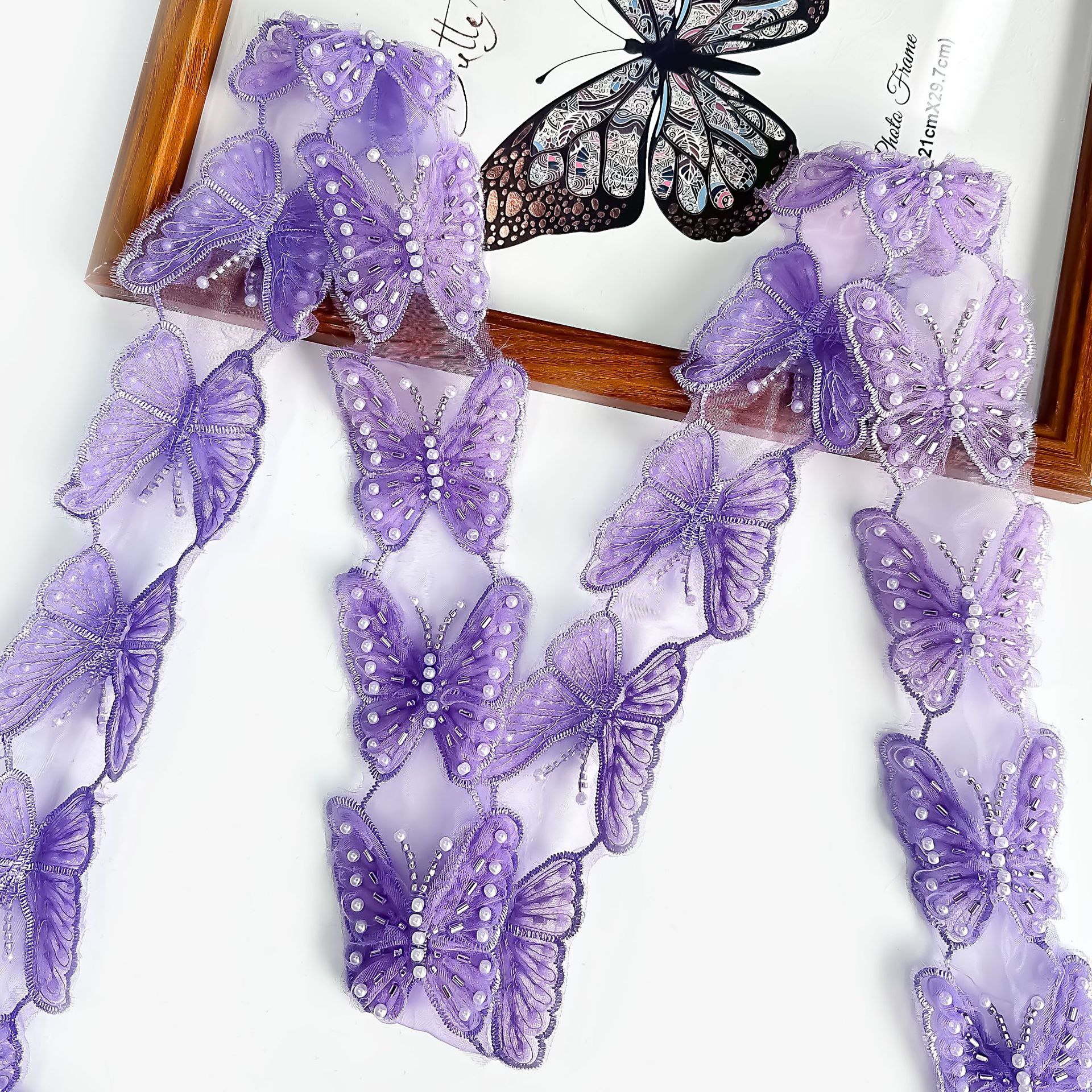 Oganza con perlas de mariposa encaje código de barras decoración hecha a mano encaje flor accesorios vestido de boda ropa de baile joyas