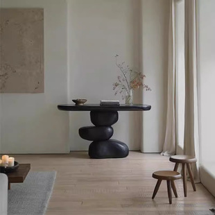 Solid Wood Entrance Table Wabi-Sabi Style Entrance Corridor Aisle Decoration B&B Design Retro Zen Art Rock Entrance