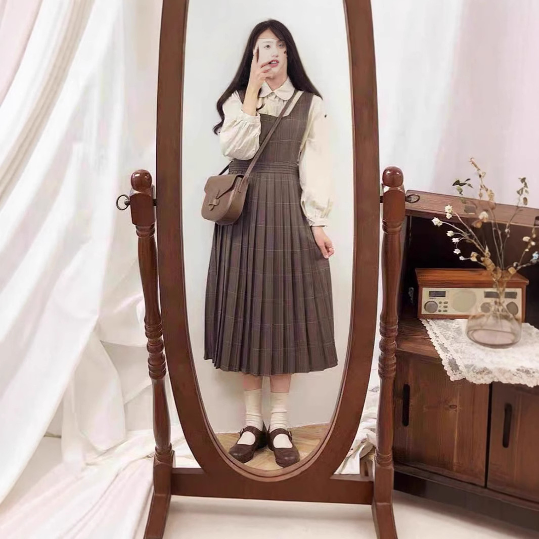 6766韩版及踝秋冬季背心背带连衣裙女长款到脚踝冬裙子学生超长裙