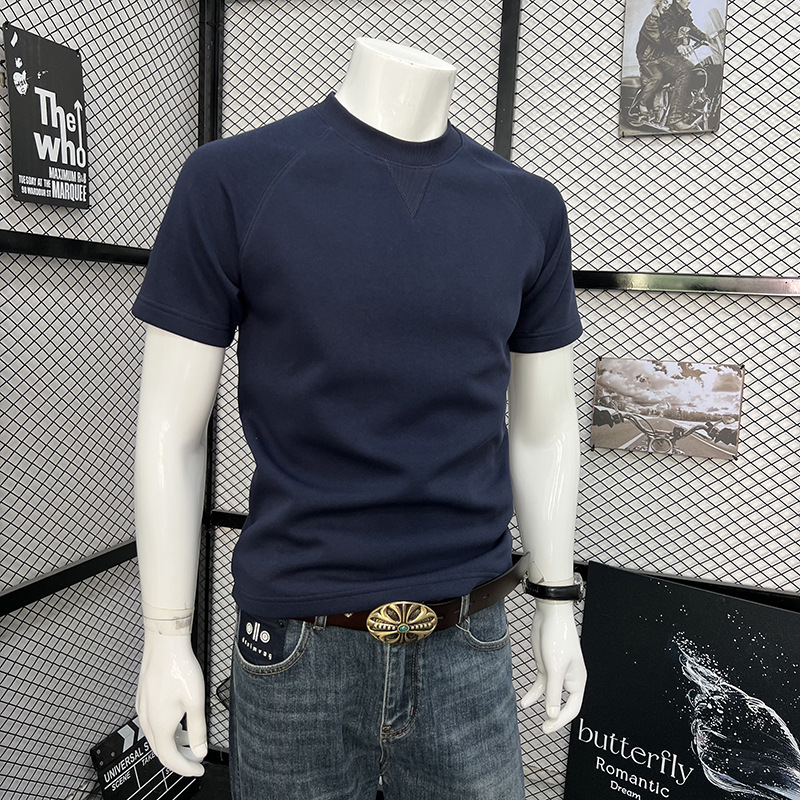 Men's Short Sleeve T-Shirt Round Neck Simple Solid Color Fashionable Versatile Trendy Handsome Spring Autumn Top_viptrois.com