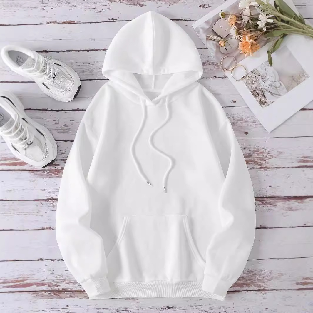 Women's Fleece Sweatshirt Solid Color Letter Kangaroo Pocket Drawstring Print Hoodie Wholesale_voghion.com