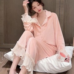 秋冬新款海岛绒睡衣女荷叶边少女甜美氛围感喇叭袖宫廷风家居服
