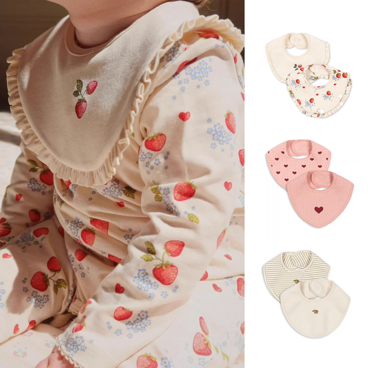 Baby Saliva Towel 2026 Four Seasons Danish New Style Cute Fruit Pattern Baby Pure Cotton Type a Absorbent Bib