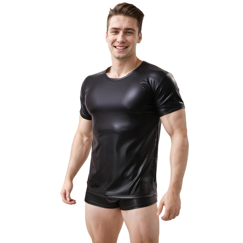 Hombre sexy ropa interior chaleco cuello redondo bar camiseta espectáculo de escenario camisa de manga corta al por mayor MP075