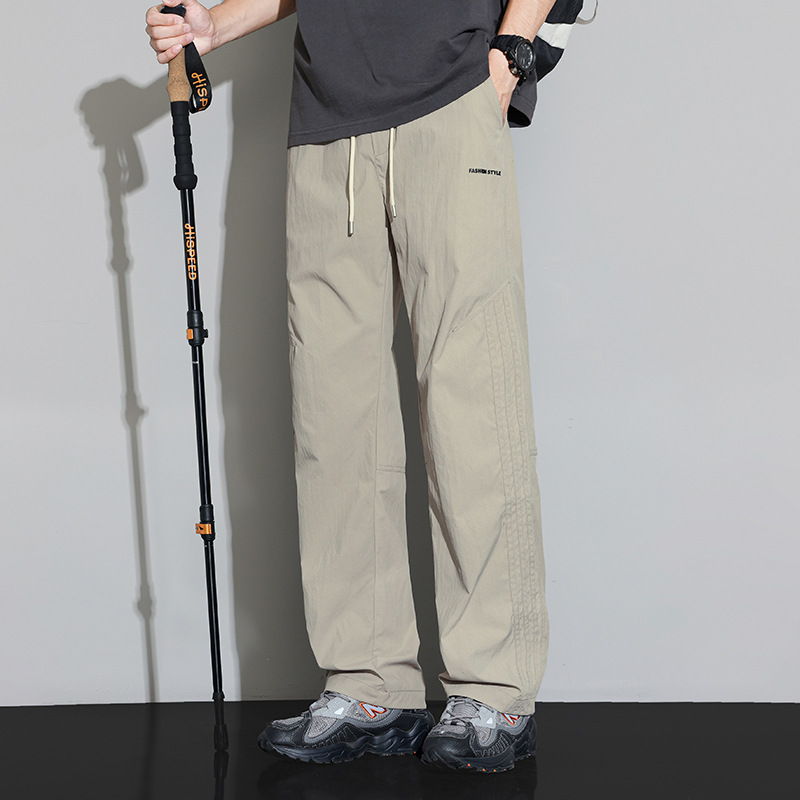 Shanggu Men's New Ice Silk Breathable Fabric Loose Wide Leg Casual Straight-Leg Trousers Outdoor Quick-Drying Overalls