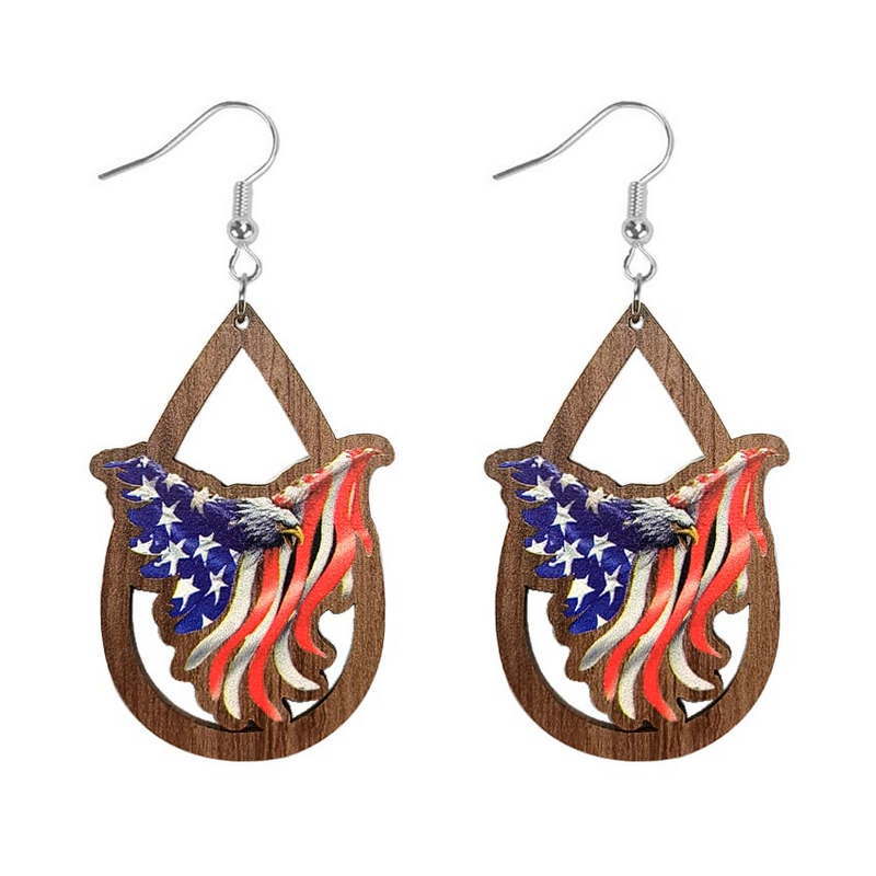 1 Pair Retro Simple Style National Flag Water Droplets Printing Wood Drop Earrings display picture 7