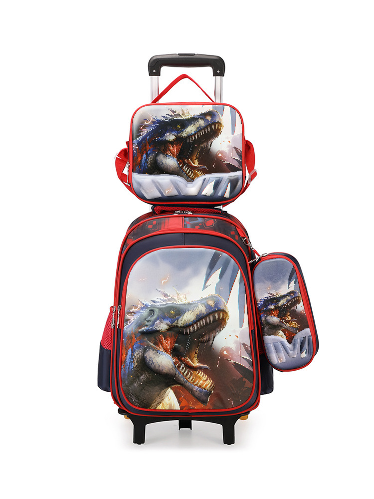 Juego de mochila escolar de nailon de tres piezas, mochila infantil para estudiantes de primaria, mochila ligera con ruedas, lonchera bonita