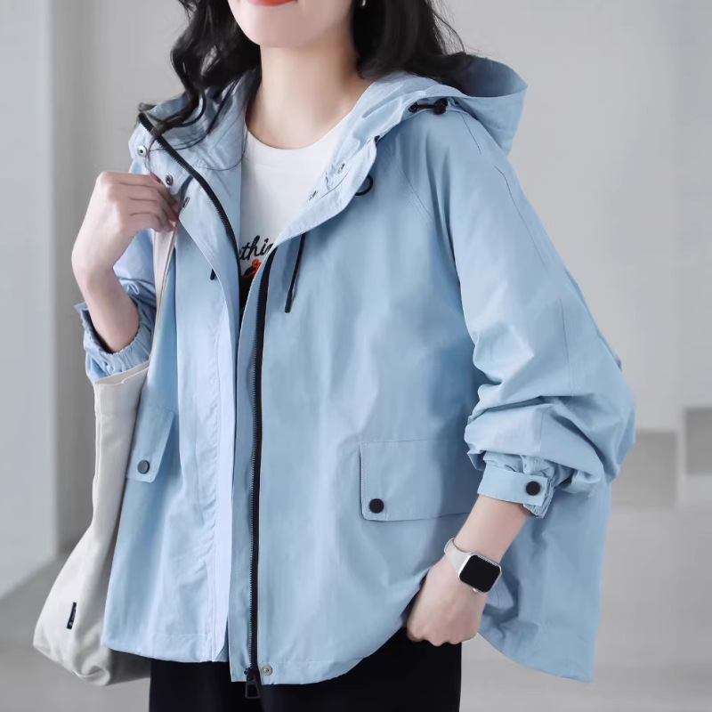 2026 Spring New Style Hooded Windbreaker for Women, Simple Korean Style Casual Loose Slimming Soft Shell Jacket for Women 15860
