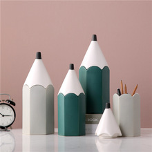 现代个性创意铅笔儿童房软装饰品潮流趣味陶瓷笔筒收纳储物罐摆件
