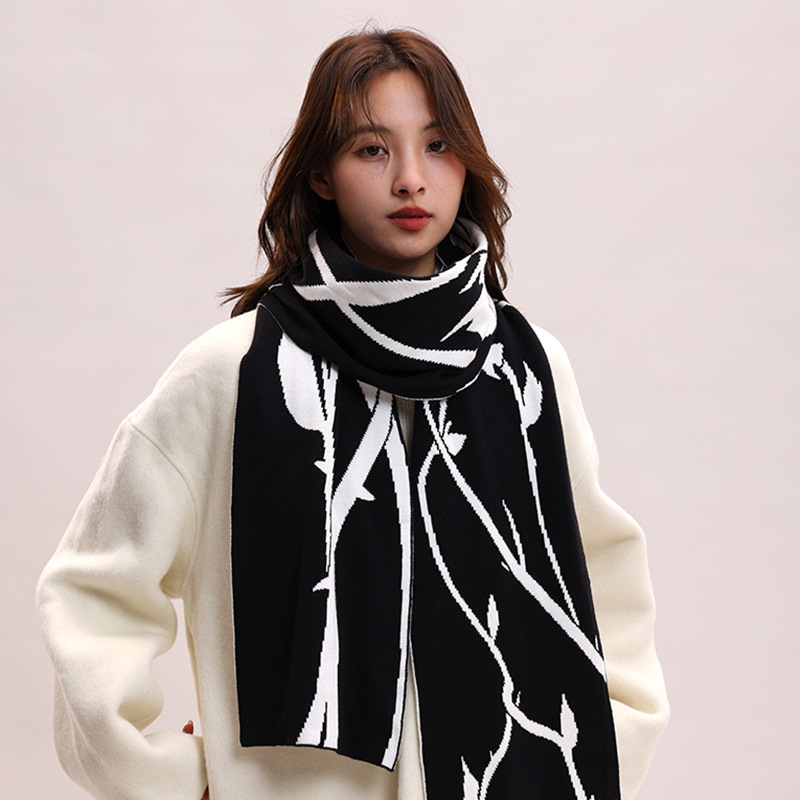 Sciarpa invernale in lana lavorata a maglia con filato di velluto di coniglio, atmosfera rosa spinata estesa, per coppie_voghion.com