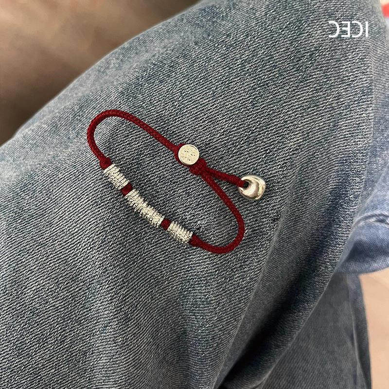 s925 Plate Wrapped with silver Lump Red Rope Bracelet Accessible Luxury Niche Bestie Bracelet Hand-woven New Chinoiserie Bracelet