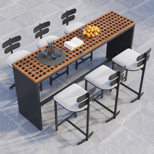 Outdoor Bar Table Milk Tea Shop Cafe High Table Outdoor Open-Air Waterproof Sun Protection Balcony Long Table and Chair Combination