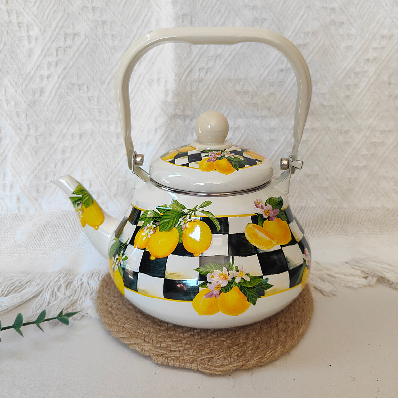 Cross-Border Enamel Pear-Shaped Kettle Lemon Flower Water Kettle Enamel Teapot Camping Kettle Stove Gas Induction Cooker Universal Cross-Border Enamel Pear-Shaped Kettle Lemon Flower Water Kettle Enamel Teapot Camping Kettle Stove Gas Induction Cooker Universal