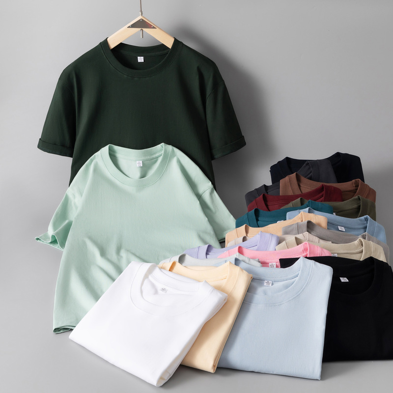 夏 230 グラム純綿ニット半袖 Tシャツトレンディなブランドレギュラースタイル無地ボトムシャツメンズ Tシャツライブブロードキャストクロスボーダー|undefined