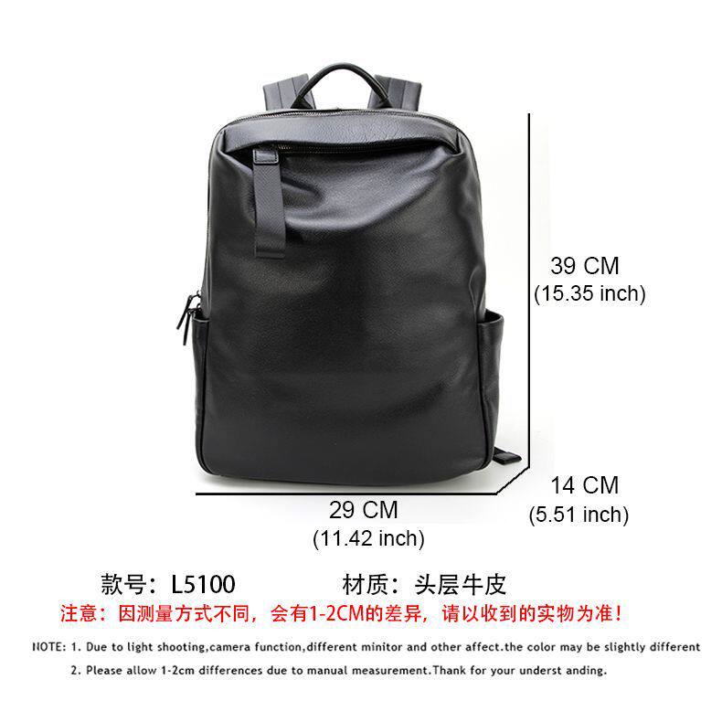 Ba lô nam da bò đầu lớp công sở đa năng, ngăn máy tính 14 inch, dung tích lớn đi công tác — Da Nappa màu đen, mô hình TOGO chi tiết 12
