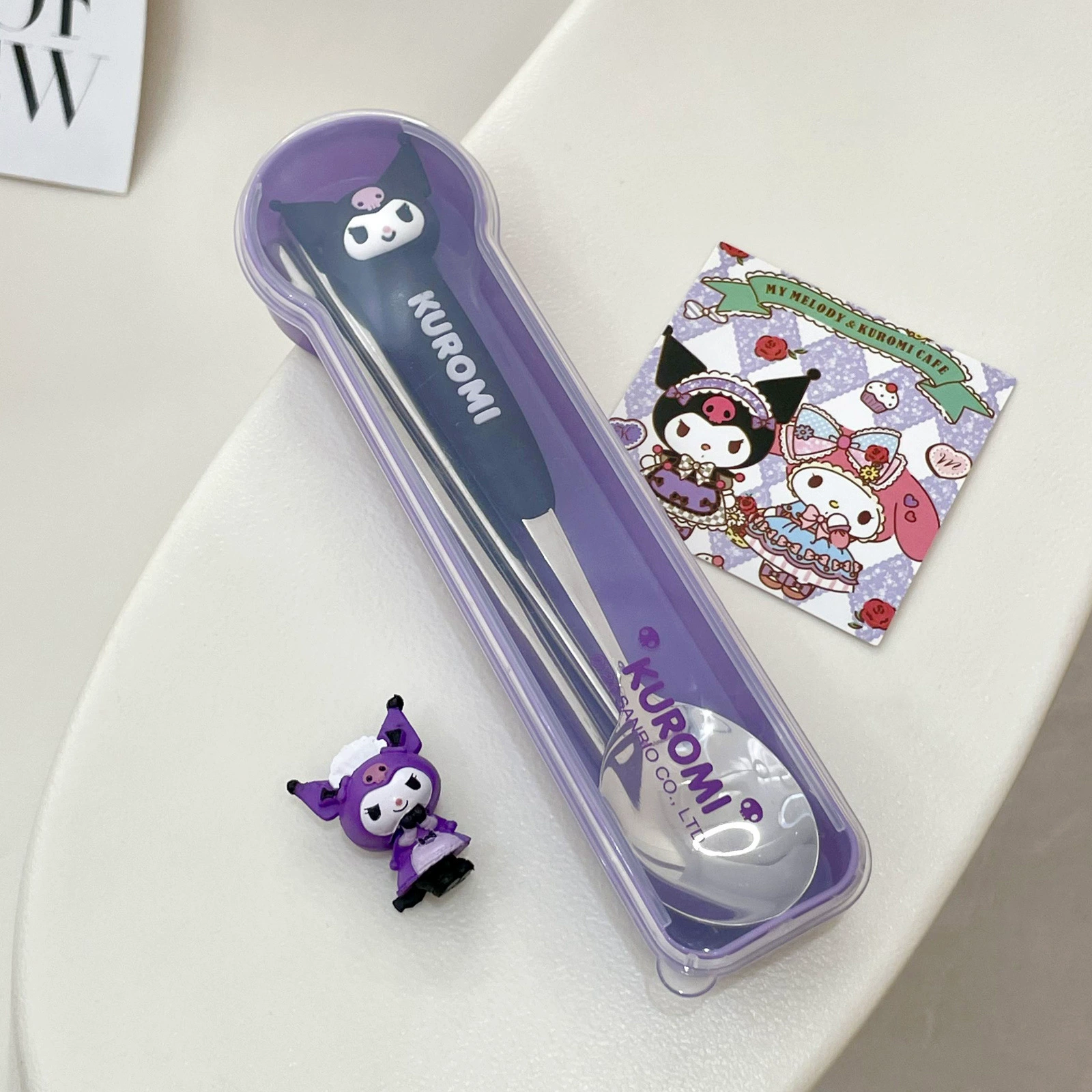 Милый набор столовых приборов Sanrio — набор из 3 предметов: ложка, вилка и палочки из нержавеющей стали 304 с ручками-персонажами