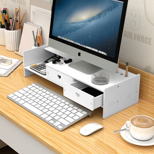 Desktop computer raised rack with drawer storage rack desktop monitor raised storage rack computer raised table base