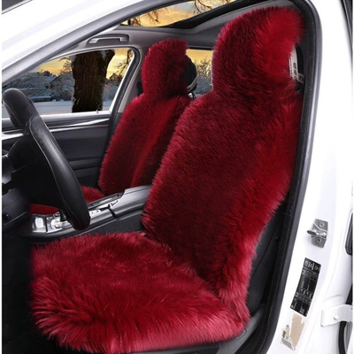 long plush cushion, fully enclosed | Wool pad - full-set-for-5-seats-in-the-vehicle-wine-red