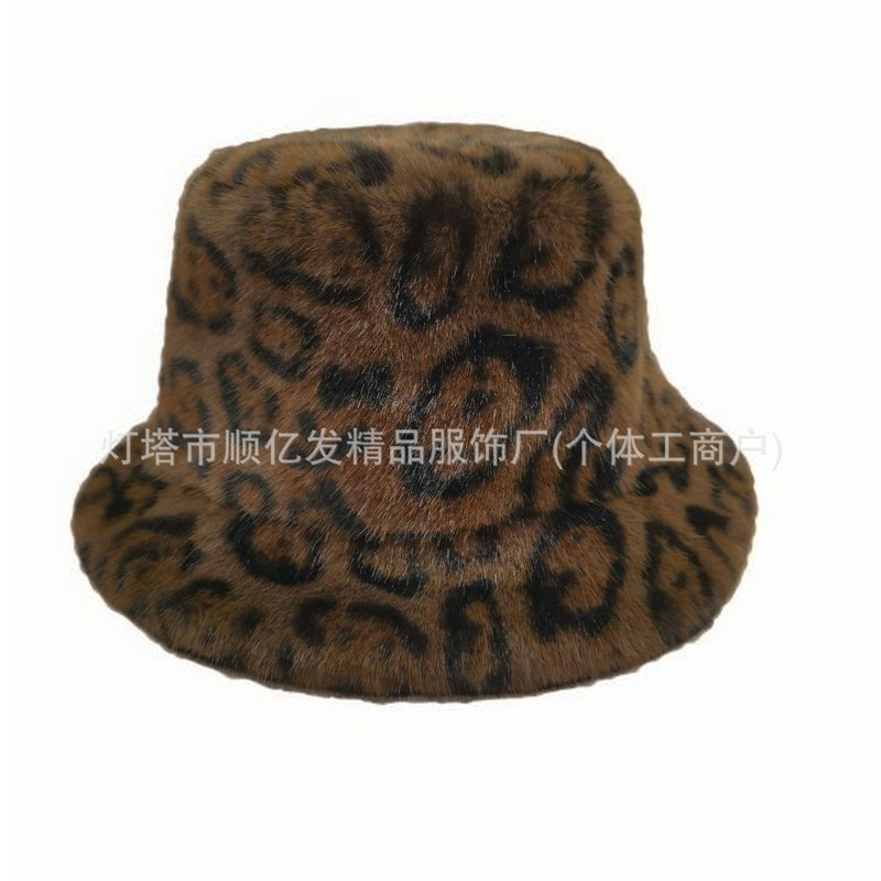 工場直販越境供給秋と冬の新しい模造毛皮漁師帽子ヒョウ柄漁師帽子女性の豪華な帽子|undefined