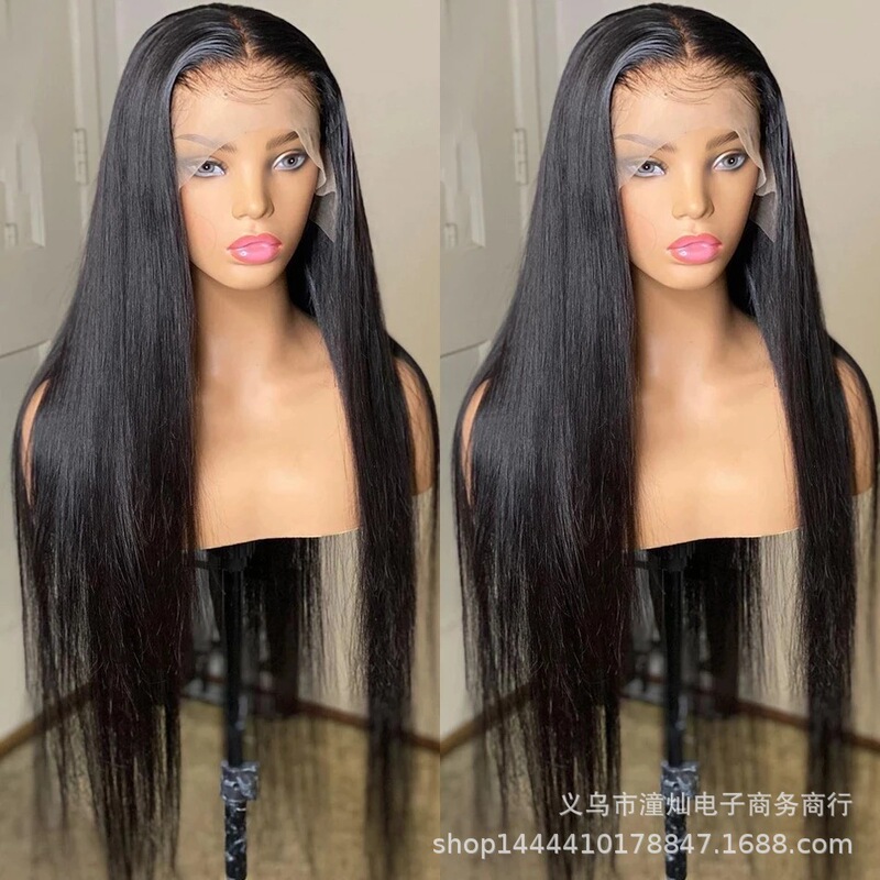 Yiwu wig Europe and the United States cross-border front lace wig women's wigs split long straight fiber wig headgear promotion