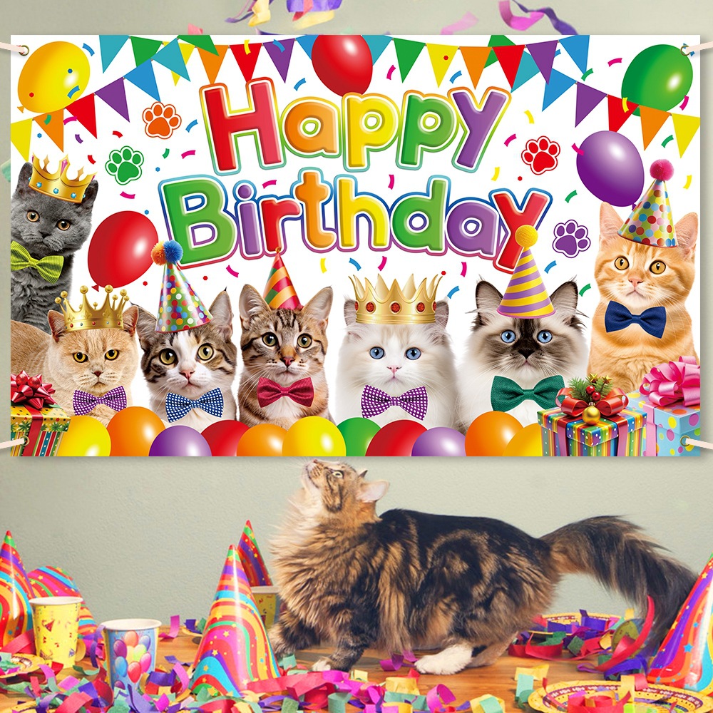 Paño de fondo de decoración de fiesta de cumpleaños tema de gato mascota transfronteriza foto de cumpleaños decoración de fondo de gato banner