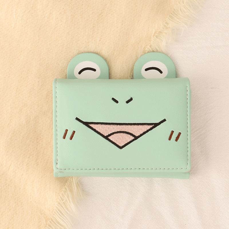 Panda tríptico billetera femenina corta estudiante billetera plegable de dibujos animados lindo animal pequeño pato amarillo Rana titular de la tarjeta