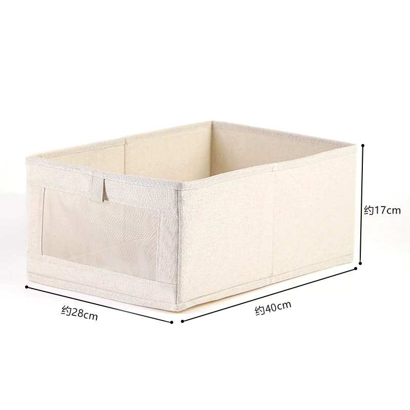 Foldable Storage Box, Cotton‑Linen Organizer, Beige, 40×28×17 cm (Stackable)