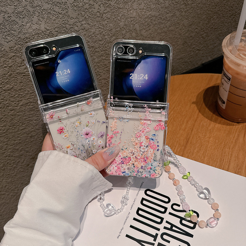 Suitable for Samsung Zflip 20% off Foldable Phone Case Ins Floral Wildflower Zflip7 Bracelet Three-Piece Protective Case Set Suitable for Samsung Zflip 20% off Foldable Phone Case Ins Floral Wildflower Zflip7 Bracelet Three-Piece Protective Case Set