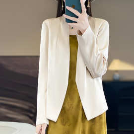 2024春夏季薄款醋酸西装外套女高级感休闲缎面小西服气质短款上衣