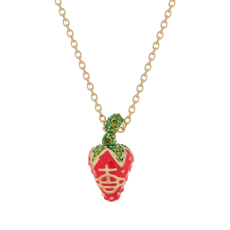 Queen Mother of the West Cute Red Strawberry Necklace Women's Niche Design Saturn Pendant Necklace Chinese Valentine's Day Gift High Version