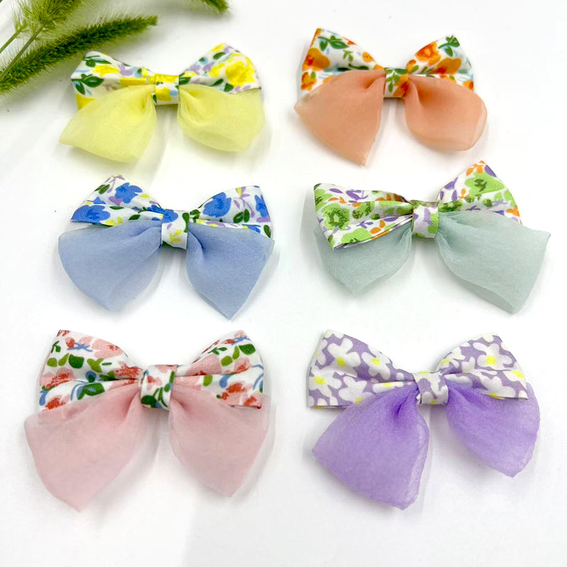 夏季新款小清新布艺碎花网纱蝴蝶结儿童发饰DIY衣服包包辅料装饰