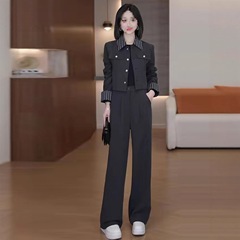 时尚洋气套装女2025秋季新款短款西装外套阔腿裤气质显瘦两件套潮
