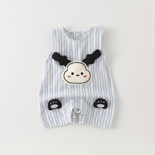 婴儿衣服夏季男女宝宝薄款连体衣满月百天哈衣外出无袖可爱爬爬服