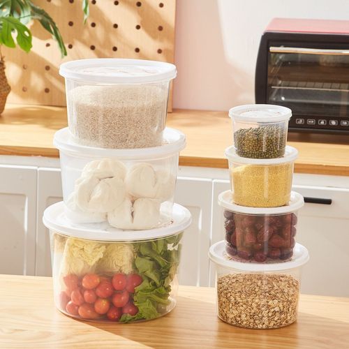 塑料圆形盖食品保鲜盒冰箱食物存储密封收纳盒厨房五谷杂粮储物盒