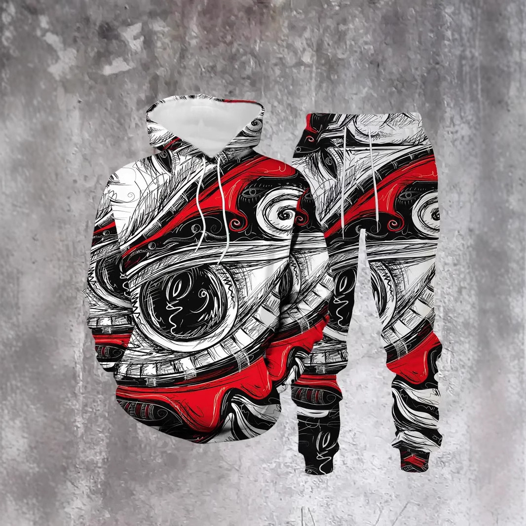 Traje de dos piezas de graffiti colorido de moda traje de pantalón de suéter con capucha suelto de talla grande MC11-ML1