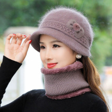 中老年帽子女秋冬兔毛针织大檐盆帽防风老太太奶奶加绒保暖毛线帽