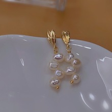 金枝玉叶 天然淡水巴洛克珍珠耳环长款法式耳饰气质女潮长款银针