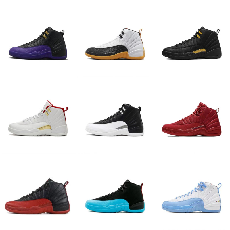 Cross-Border Putian Shoes Aj12 Chicago Cool Gray Suede Black Gold Snake Pattern Black Wine Red Men's Shoes Joe 12 Sports Basketball Shoes