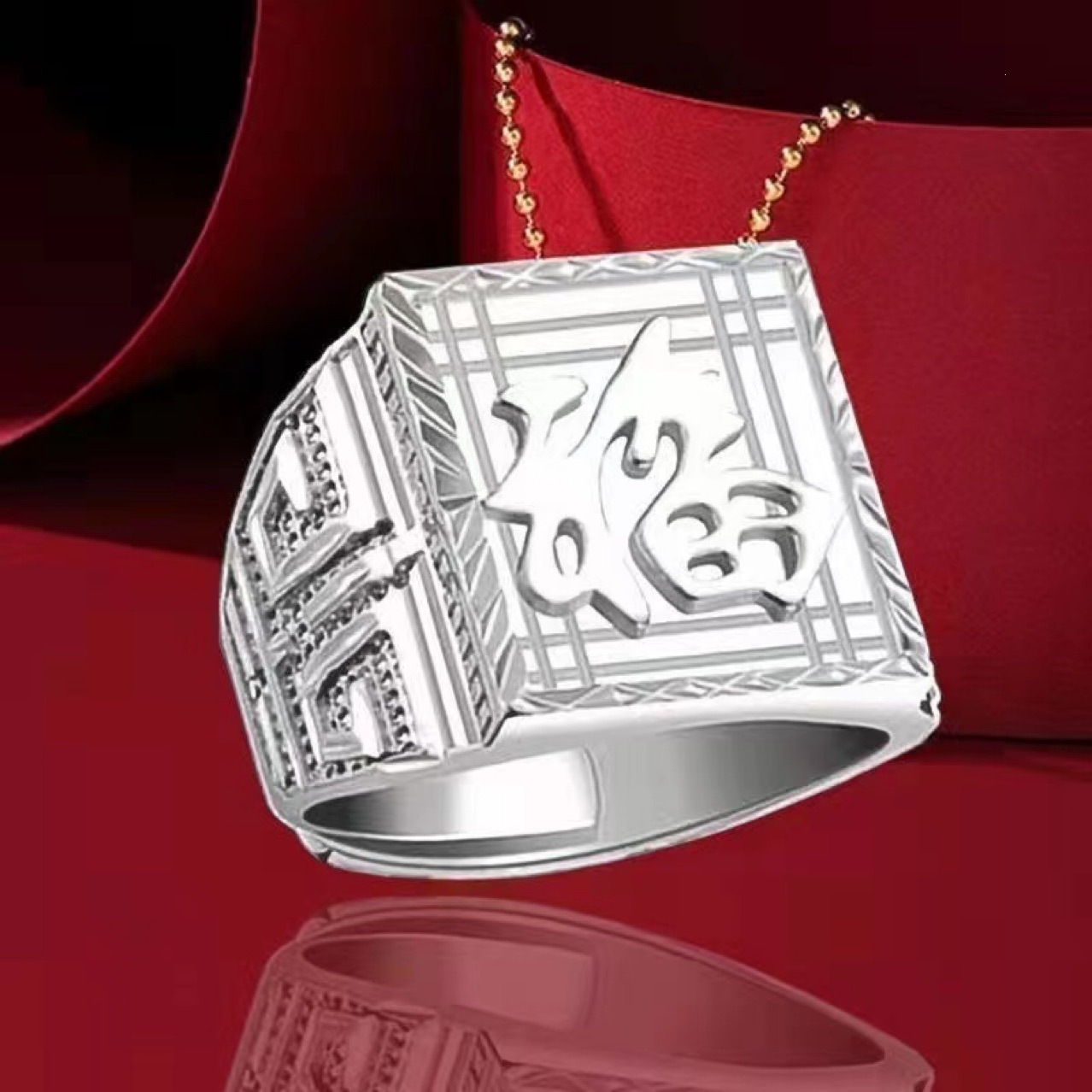 High-quality imitation silver embossed fortune ring for men, a powerful silver ring that brings wealth from all directions, open-ended design
