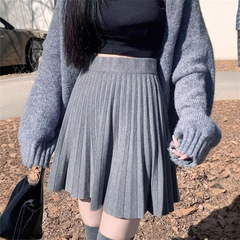 High waisted solid color knitted pleated skirt高腰针织百褶裙