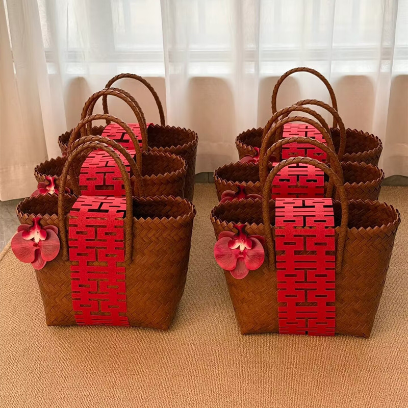 2026 Xiaohongshu New Style Wedding Rustic Gift Basket Woven Basket Bridesmaid Gift Bag Woven Basket Women's Bag